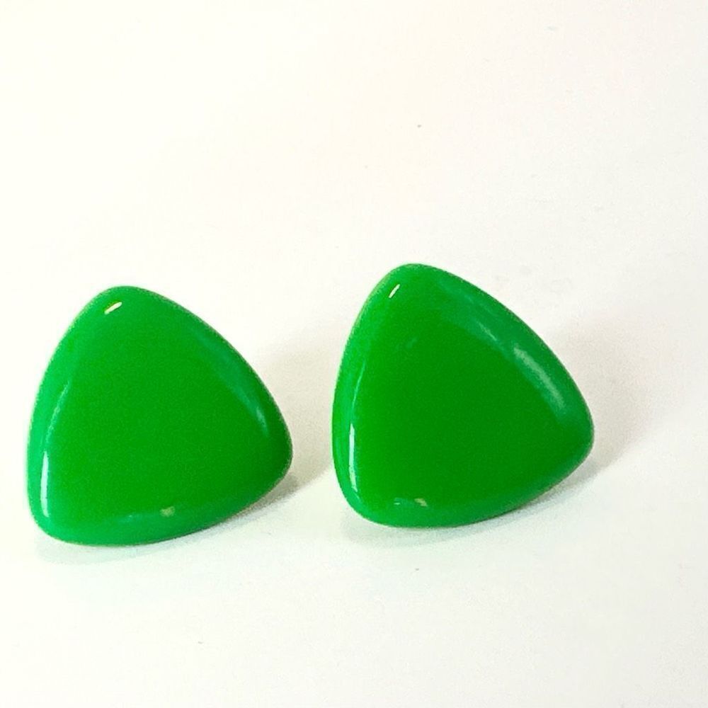 Green triangle post earrings
